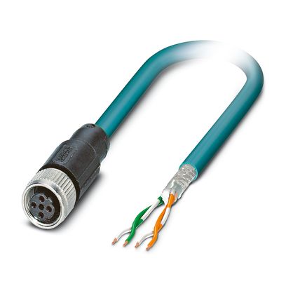 Phoenix Contact Ethernet Cordset; NBC- 10.0-93E/FSD SCO US; M12; CAT5; Female Straight; 4-Pin; 10m PUR Cable